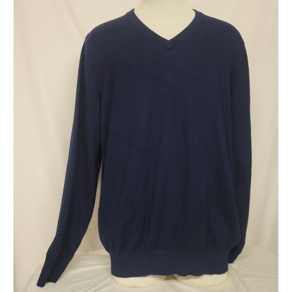 LL Bean Size XL Cotton Cashmere Blue V-Neck Sweater Unisex Regular 274603